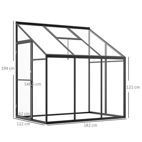 Rootz Greenhouse - Cold Frame Greenhouse - Zijtuinschuur - Met Verstelbaar Dak - Zwart/Helder - 182L x 122B x 194H cm