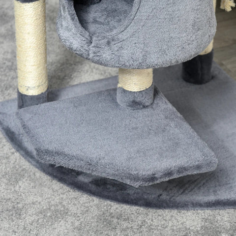 Rootz Scratching Post - With Cat Cave - Cat House - Cat Cage - With 2 Hammocks - Light Gray - 60L x 60W x 200H cm
