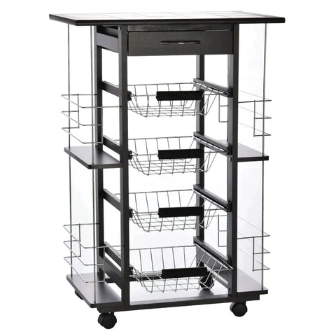 Rootz Kitchen Trolley - Serving Trolley - Trolley - Indoor - Outdoor - Black -  W57 x D37 x H83 cm