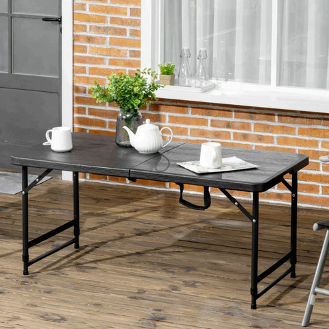 Rootz Outdoor Table - Garden Table - For 4 People - Foldable - Height Adjustable - Wood Look - Grey + Black - 118 x 60 x 74 cm