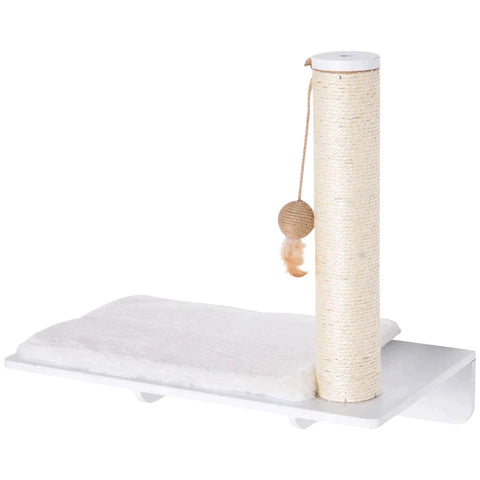 Rootz Scratching Post - Cat Lounger - Cat Shelf - Plush Pad - Lounger With Scratcher - White - 55 x 30 x 50 cm