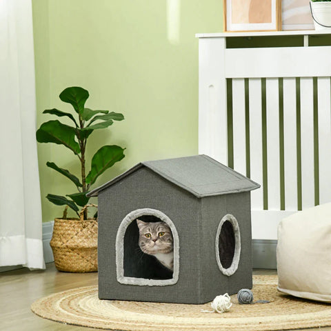 Rootz Cat Cave with Pillow - Cat Bed - Pet Travel Bed - Washable Cushion - MDF - Imitation Linen - Khaki Green - 39cm x 43.5cm x 40.5cm