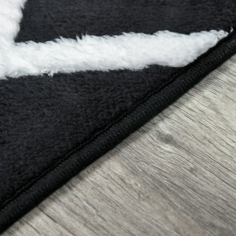 Rootz Diamond Pattern Rug - Carpet - Non-Woven Backing - Living Room - Bedroom - Dining Room - Playroom - Black + White - 230cm x 160cm x 0.7-0.8 cm