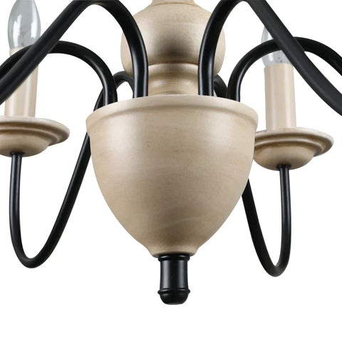 Rootz Chandelier - Hanging Lamp - 6 Lights - Pendant Light - Pendant Light With Glass - Steel - Black/Wood - 60 x 60 x 105 cm