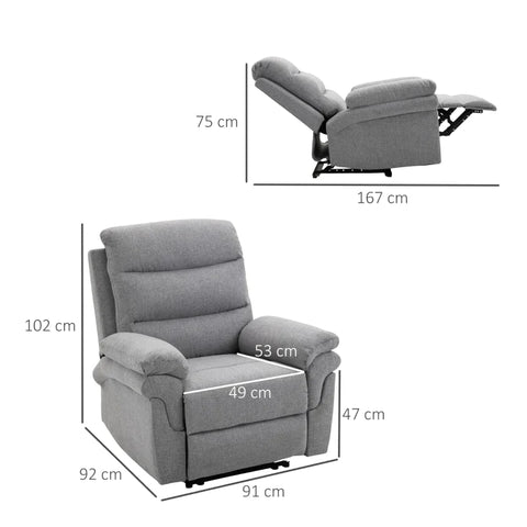 Rootz Recliner - Recliner With Reclining Function - Single Sofa - TV Recliner - Adjustable - Living Room - Bedroom - Linen Touch - Light Grey - 91 x 92 x 102 cm