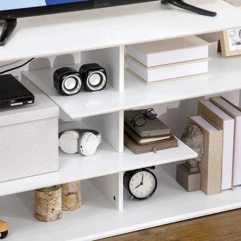 Rootz TV Cabinet - TV Bench - TV Stand - With 4 Shelves - Cable Management Holes - TVs Up To 32"-55" - White - 120 cm x 40 cm x 60 cm