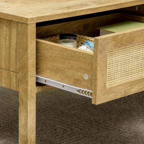 Rootz Couchtisch – Beistelltisch – TV-Bank – Wiener Netzoptik – 1 Schublade 1 Schrank – Spanplatte, Rattan – Naturholz – 110 cm x 59 cm x 41 cm