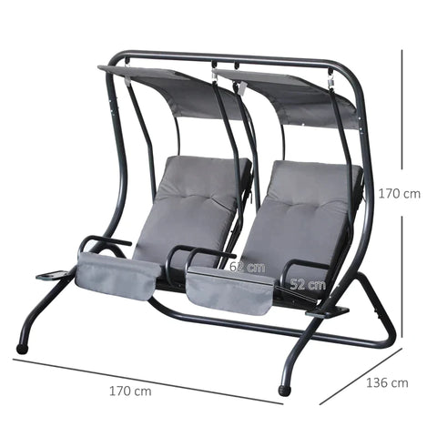 Rootz Schaukelsitz – Gartenschaukel – 2-Sitzer-Hängematten-Gartenschaukel – Romantische Hollywoodschaukel – Hellgrau – 170 x 136 x 170 cm