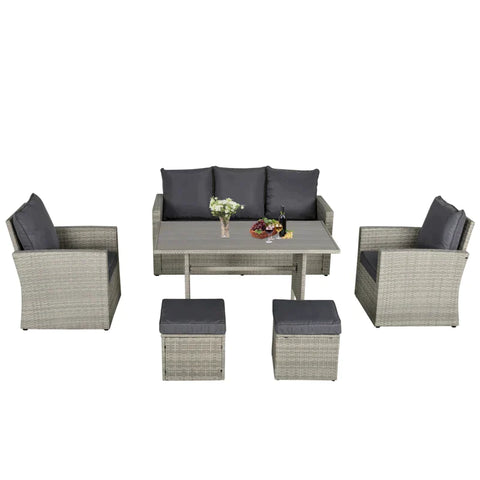 Rootz Sofa Set - Poly Rattan Seating Group - Garden Sofa - Dining Sofa Set - Lounge Stool - Balcony - Grey