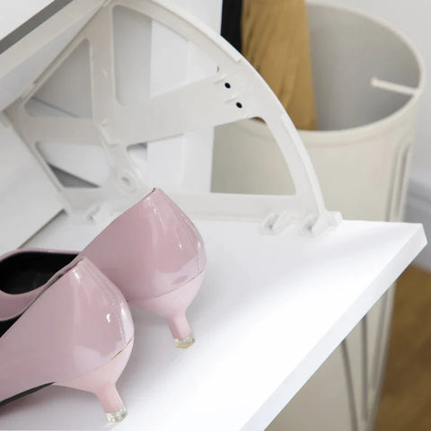 Rootz Shoe Cabinet - With 3 Tilting Compartments - Adjustable Shelves - Chipboard - Plastic - White - 70 cm x 26 cm x 123 cm