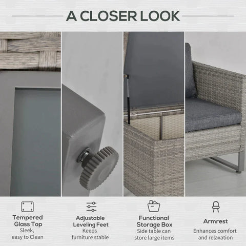 Rootz Garden Furniture - Garden Set - Lounge Set - Lounge Furniture - Storage Box - Side Table - Seat Cushion - Grey