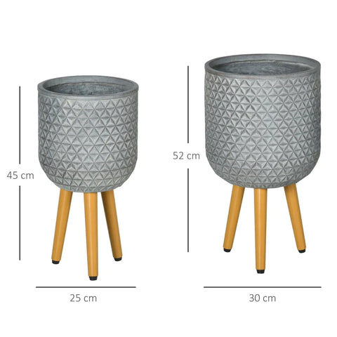 Rootz Flower Stand - Set of 2 Weather Resistant Plant Stands - with Removable Legs - Gray - 31cm x 31cm x 55cm