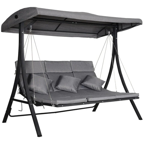 Rootz Garden Swing - hammock swing - Swing Bench - 3 Seater - Adjustable Canopy - Grey - 200 x 115 x 168 cm