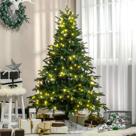 Rootz Kerstboom - Kunstspar - Met Kerstverlichting - Basis - Vlamvertragend - Kunststof - Groen - 1.20 x 1.20 x 1.80m