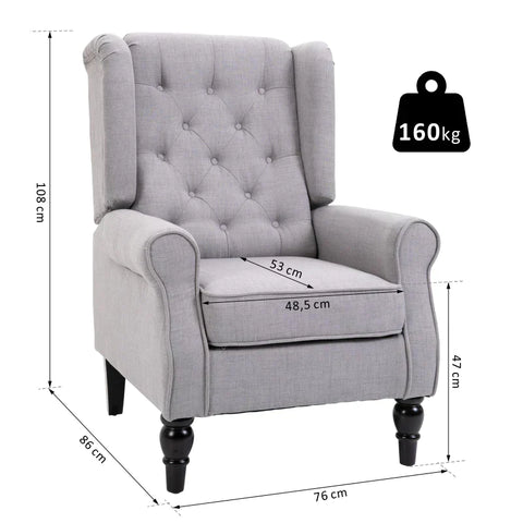 Rootz Single Sofa Recliner - Single Chair Sofa Recliner - Tufted Wooden - Feet Polyester Recliner - Gray Recliner - 76 X 86 X 108 Cm