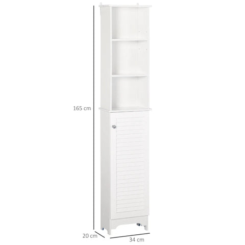 Rootz Bathroom Cabinet - Freestanding 6-tier Tall Bathroom Storage -  Louvered Doors - White - 34 cm x 20 cm x 165 cm