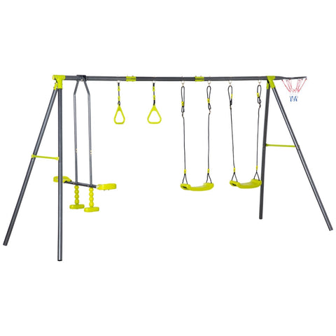 Rootz Kinderschaukel – Gartenschaukel mit Metallgestell – Schaukelgestell – Schaukelset – Kletterringe – Wippe – bis 150 kg – Outdoor – 365 x 138 x 175 cm