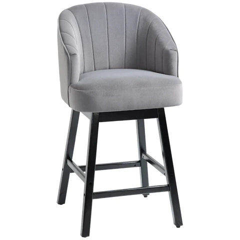 Rootz Stool - Bar Stool - Rotatable Stool - Elegant Cover - Soft Upholstery - Footrest - Rubber Wood - Grey - 60 x 60 x 112 cm