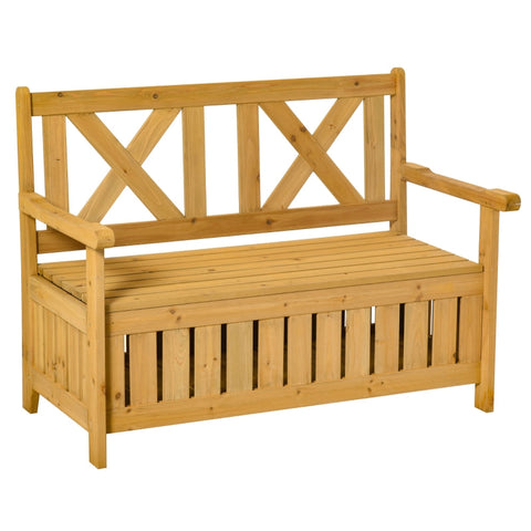 Rootz 2-seater Bench - Garden Storage Bench - Wooden Bench - Bench With Armrests - Outdoor Seating - Solid Wood - Yellow - 115 x 61 x 85 cm