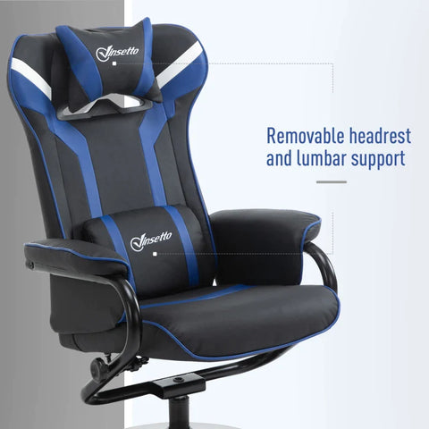 Rootz Relaxation Chair - Footstool - Including Headrest - Lumbar Cushion - Backrest Adjustable - Plastic+steel - Dark Gray + Blue - 67W x 82.5D x 103H cm