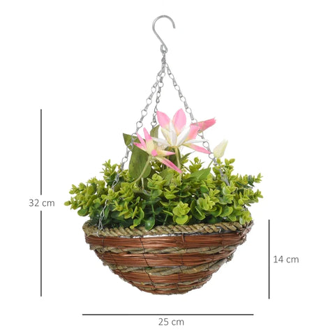 Rootz Clematis Florida Thunb - 2 Artificial Clematis Flowers - Artificial Plants Hanging - Plant Clematis In A Pot - With Hooks Decoration - Pink/Green - 30 x 30 x 32 cm