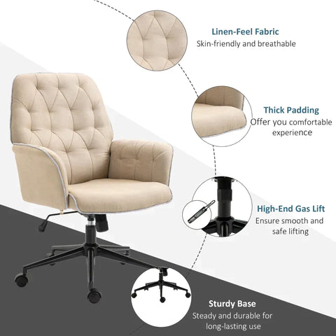 Rootz Office Chair - Swivel Chair - Home Office Chair - Desk Chair - Computer Chair - Work Chair - Beige - 66 x 69 x 89.5-97 cm