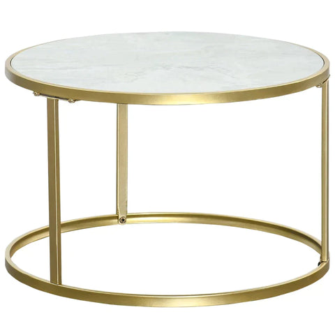 Rootz Side Table - Coffee Table - Round Modern - Patio Table - Small Patio Table - Bedside Table - Up To 50 Kg - Metal - White/Gold
