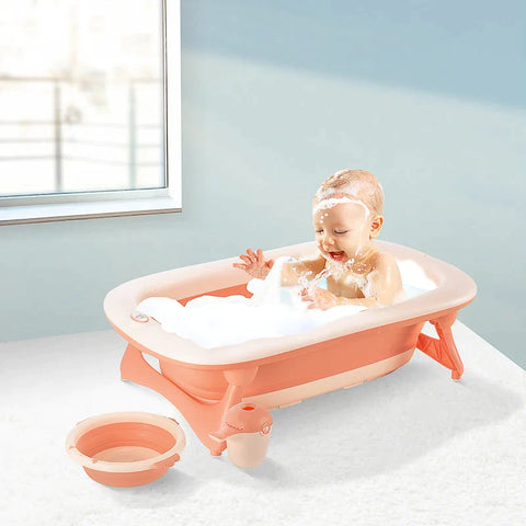 Rootz Baby Bathtub - Baby Bathtub with Sink and Shampoo Cup - Foldable Bathtub - Plastic - Pink - 84.5 x 50.5 x 24 cm
