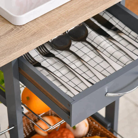 Rootz Kitchen Trolley - Serving Trolley - 2 Shelves - Indoor - Outdoor - Brown/Grey - W47 x D37 x H83 cm