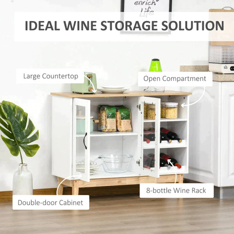 Rootz Wine Cabinet - Wine Cabinet With Glass Door - Wine Rack - Sideboard with Adjustable Shelf - White - 103 cm x 34 cm x 80 cm
