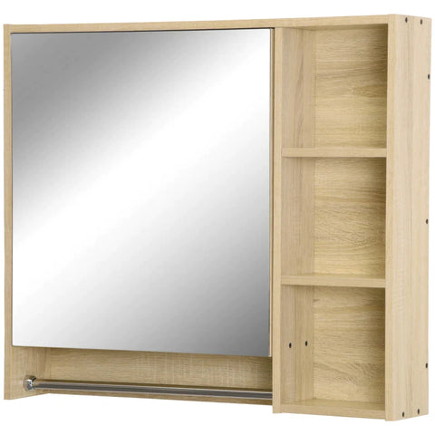 Rootz Badkamermeubel - Spiegelkast - Hangkast - Wandkast - Badkamermeubel - Multifunctionele Kast - Met Open Compartimenten - Badkamer Spaanplaat - Naturel - 80 x 15 x 70 cm