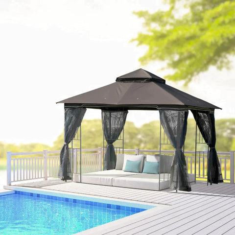 Rootz Gazebo - Metal Gazebo - Garden Gazebo - Party Tent - Pavillion - Garden Tent - Coffee - 2.99L x 2.99W x 2.74H m