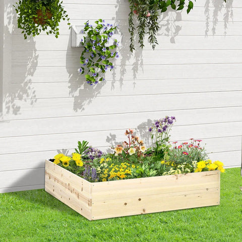 Rootz Raised Bed - Wood Garden Bed With Non-woven Fabric - Plant Pot - Plant Box - Herb Bed For Balcony Garden - Natural - 117 x 117 x 30 cm