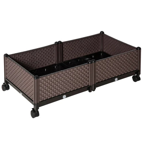 Rootz Verhoogd Bed - 2-delig Verhoogd Bed Met Wielen - Plantenbak Met Afwateringsgaten - Bloembak - Bloempot - Kunststof - Bruin - 50 x 50 x 33 cm