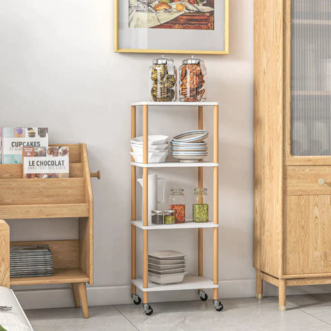 Rootz Utility Trolley - Kitchen Trolley - 3 Shelves - 4 Wheels - Chipboard - Steel - White + Yellow - 40L x 30W x 105.5H cm