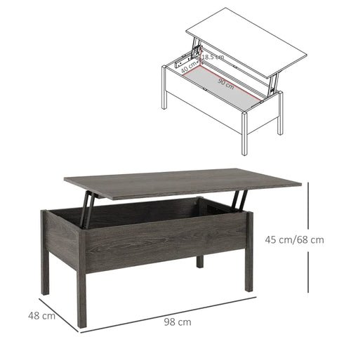 Rootz Coffee Table - Lift-Top Coffee Table with Storage - Wood-Effect - Grey - 98 cm x 48 cm x 45 cm