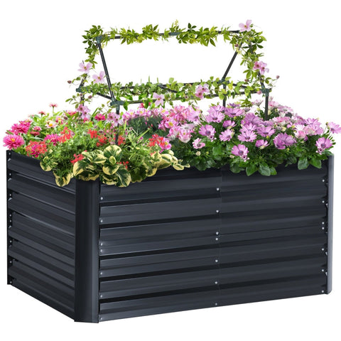 Rootz Raised Bed - Planter Box with Expandable Support Grid - Steel - Dark Gray - 120 x 90 x 59 cm