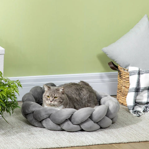 Rootz Pet Bed with Cushion - Cat Bed - Dog Basket - Washable - Gray - 55cm x 55cm x 14cm