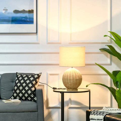 Rootz Tischlampe – Nachttischlampe – Tischlampe in Rattan-Optik – PP/Rattan – Beige/Natur – 34 cm x 34 m x 55 cm