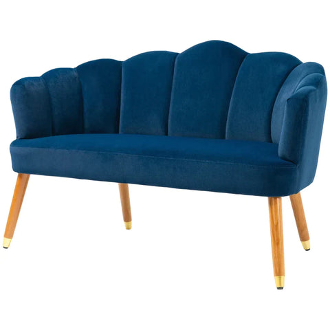 Rootz 2-seater Sofa - Retro Design - Wooden Legs - Velvet Touch - Dark Blue - 132 cm x 66 cm x 80 cm