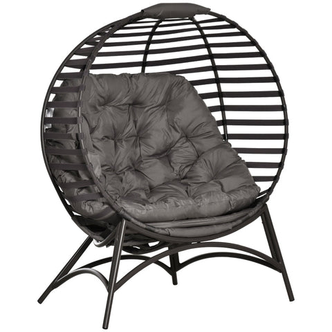 Rootz Egg Chair - Garden Chair - Papasan Chair - With Soft Cushion -  Steel Frame And Side Pocket - Brown - 118 x 75 x 139 cm