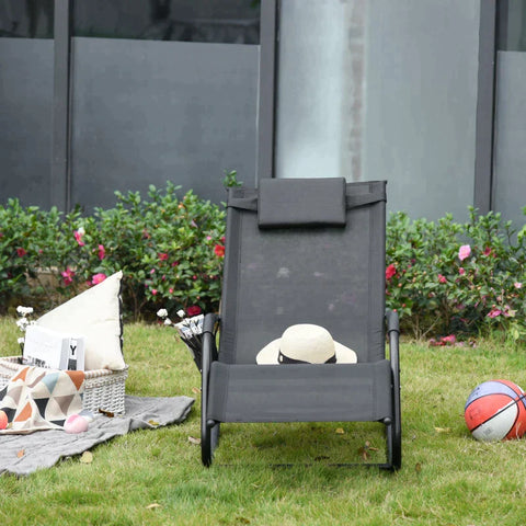 Rootz Rocking Chair - Sun Lounger - Garden Lounger - Beach Lounger - Black - 150cm x 62cm x 88cm