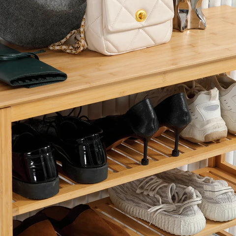 Rootz Shoe Rack - 4 Shelves - Bamboo - Slats - 4 Pairs Shoes - Water-repellent - Up To Size Eu 45 - Natural - 80L x 29W x 82H cm