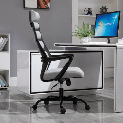 Rootz Bureaustoel - Ergonomische Draaistoel - Schommelfunctie Armleuning - In Hoogte Verstelbaar - Kunstlinnen Staal - Grijs + Zwart -60 x 64 x 112-120 cm