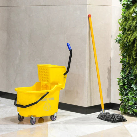 Rootz schoonmaakwagen - schoonmaakemmer - draagbare emmer op wieltjes met grote capaciteit - rollend waterschild - kunststof - metaal - geel - 60 x 36 x 84 cm