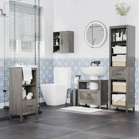 Rootz Bathroom Cabinet - Storage Cabinet - Bathroom Storage Cabinet - 2 Shelves 1 Cabinet - Chipboard - Grey - 60cm x 30cm x 60cm