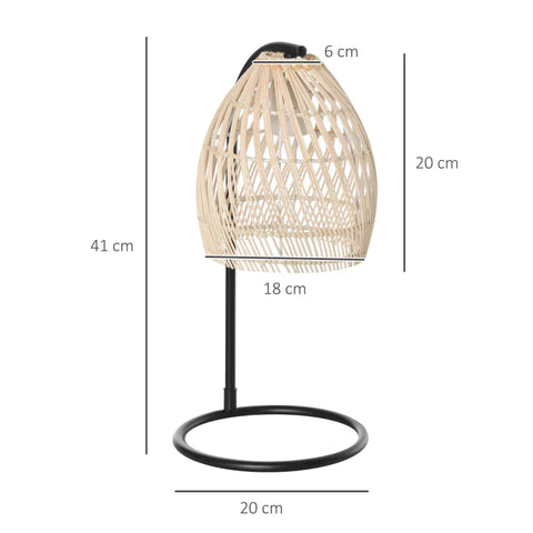 Rootz Tischlampe – Tischlampe im Boho-Stil – 1,5 m Kabel – Rattan-Lampenschirm – Schwarz + Natur – 20 cm x 20 cm x 41 cm
