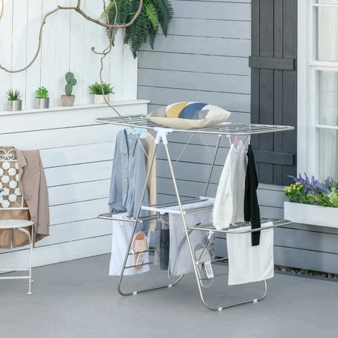 Rootz Drying Rack - Foldable Drying Rack - 3 Tier Rack - Drying Room - Silver White - 138 cm x 60.5 cm x 112 cm