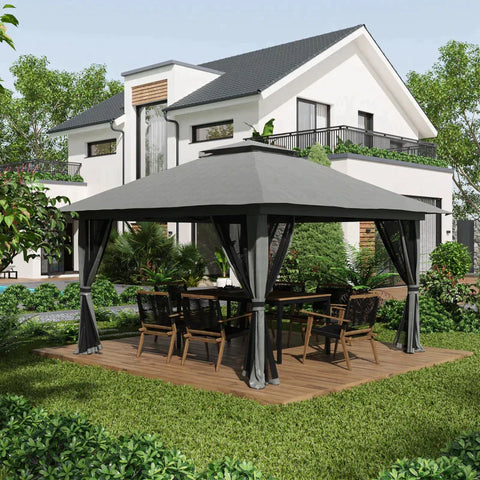 Rootz Folding Gazebo - Height Adjustable - 4 Mesh Walls - Ventilation Roof - Carry Bag - Quick Assembly - Dark Grey - 4 x 4 x 3 m