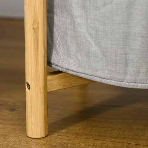 Rootz Side Table with Removable Tray - 1 Storage Basket - Bamboo - White + Natural + Gray - 45cm x 45cm x 54cm